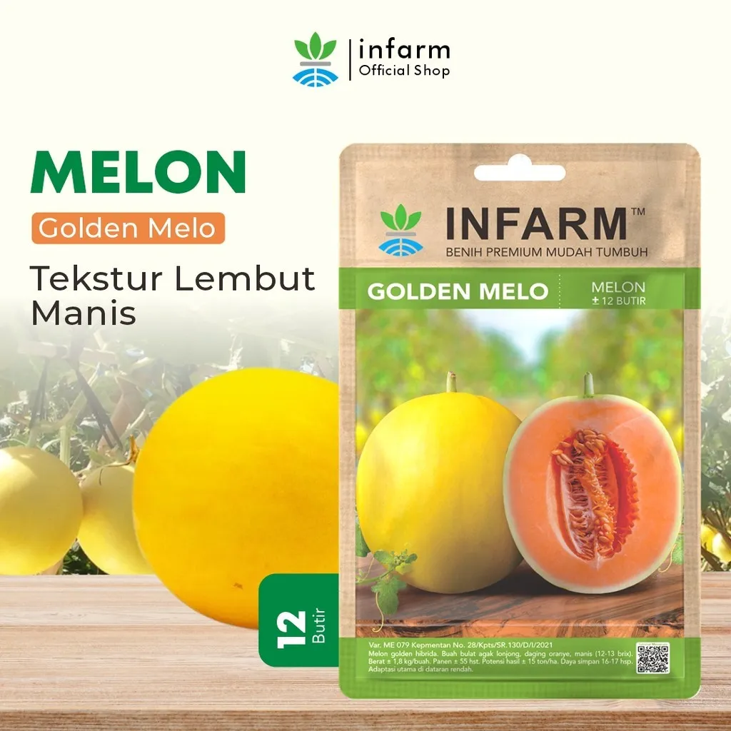 Benih Melon Golden Hibrida Unggul – Melon Kuning Oren Manis 12–13 Brix